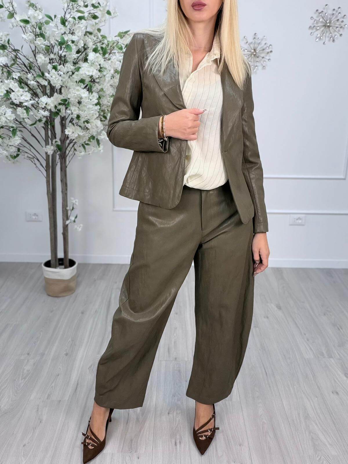 Vicolo Pantalone Donna Balloon Ecopelle Verde
