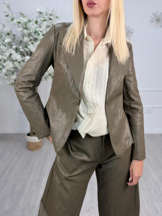 Giacca Blazer Vicolo in Ecopelle- Verde