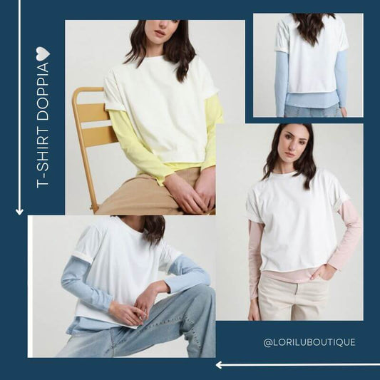 Susy Mix T-Shirt Doppia Donna - Cipria, Celeste, Giallo