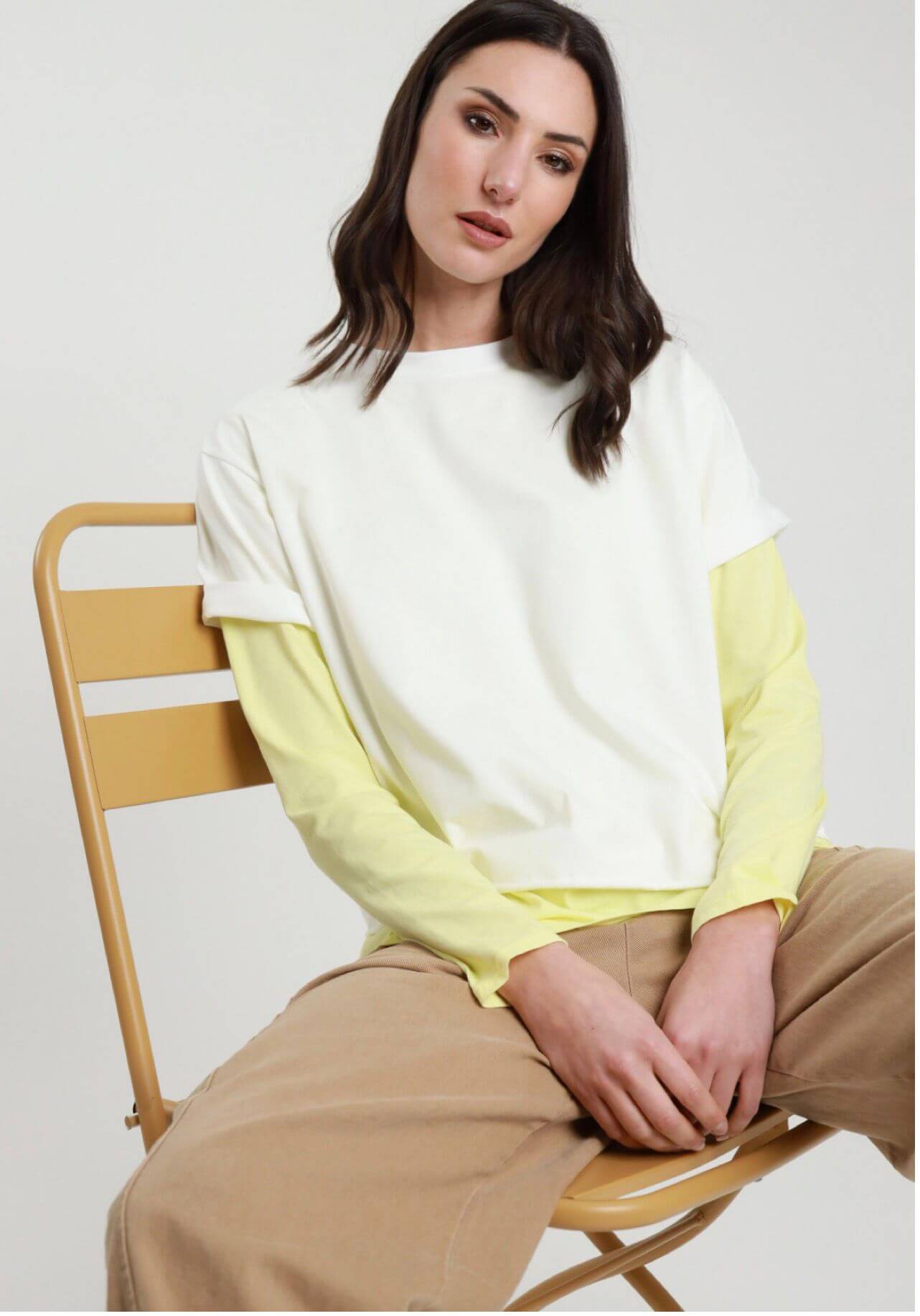 Susy Mix T-Shirt Doppia Donna - Cipria, Celeste, Giallo