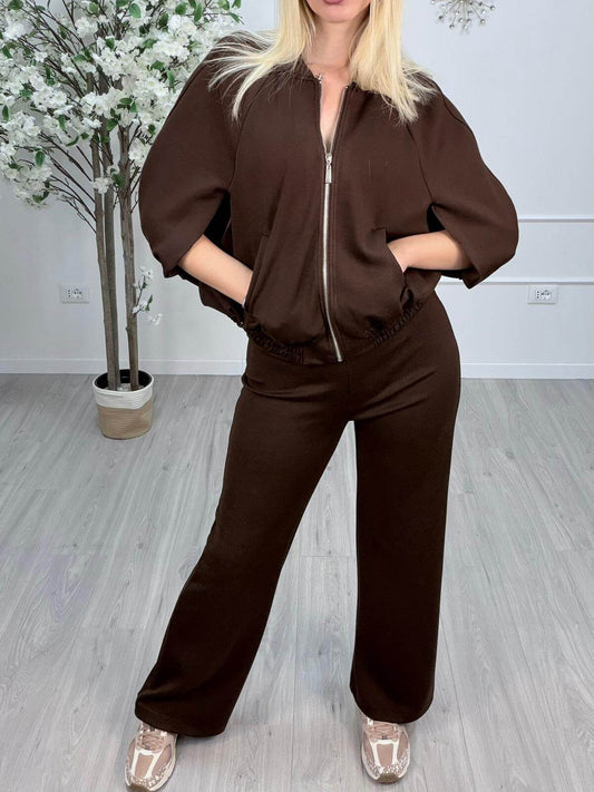 Haveone Pantaloni a Palazzo Donna Marrone