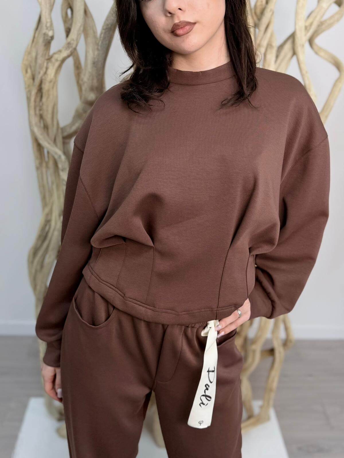 Philia Loft Felpa Crop Donna Marrone Caffè