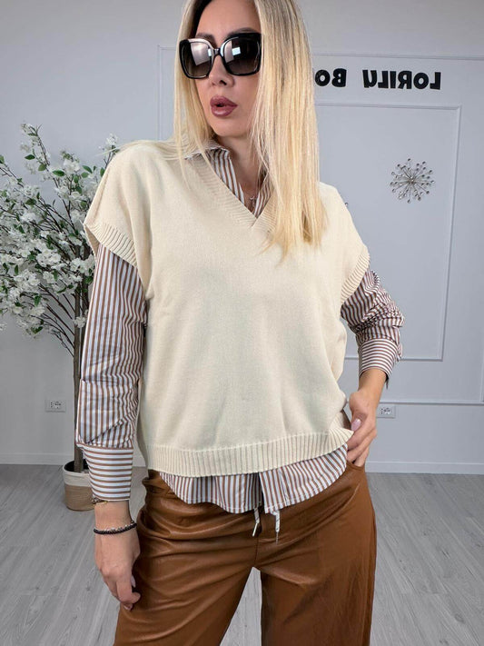 Susy Mix Camicia Donna Rigata Tricolore