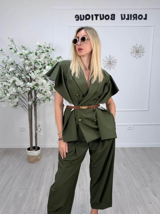 Vicolo Giacca Doppiopetto Donna con Rouches sulle Spalle