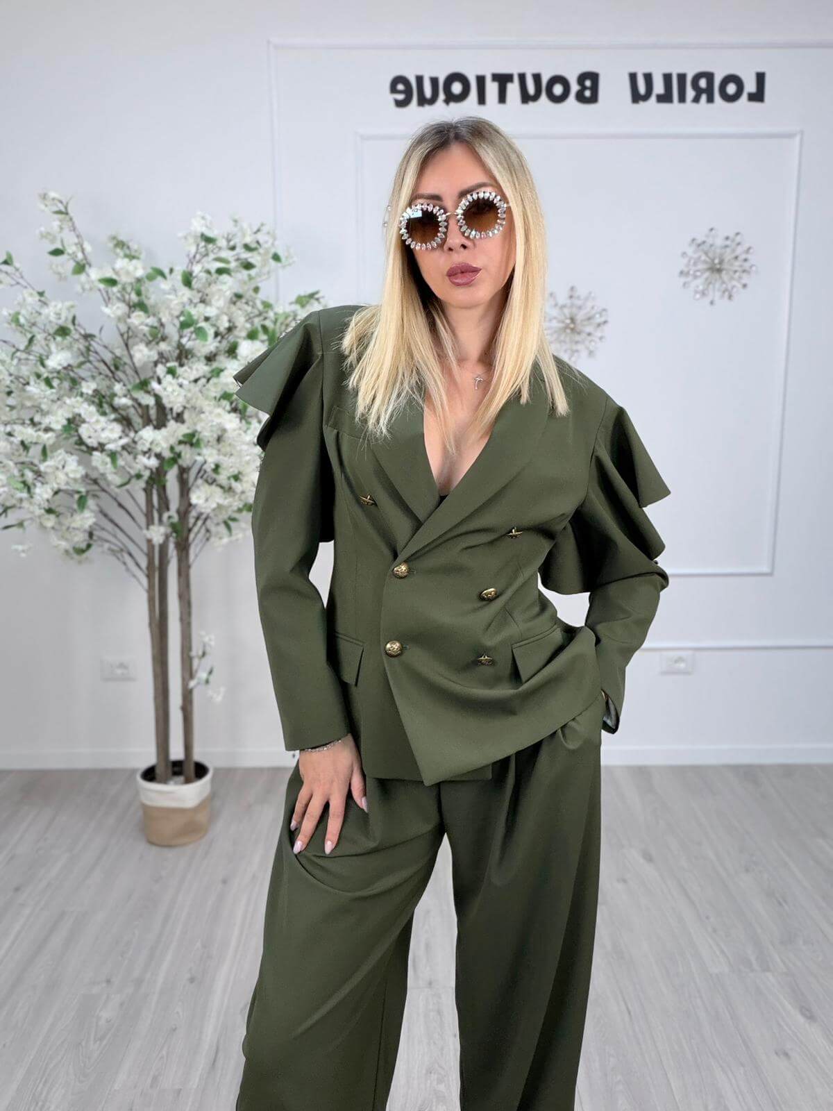 Vicolo Giacca Doppiopetto Donna con Rouches sulle Spalle