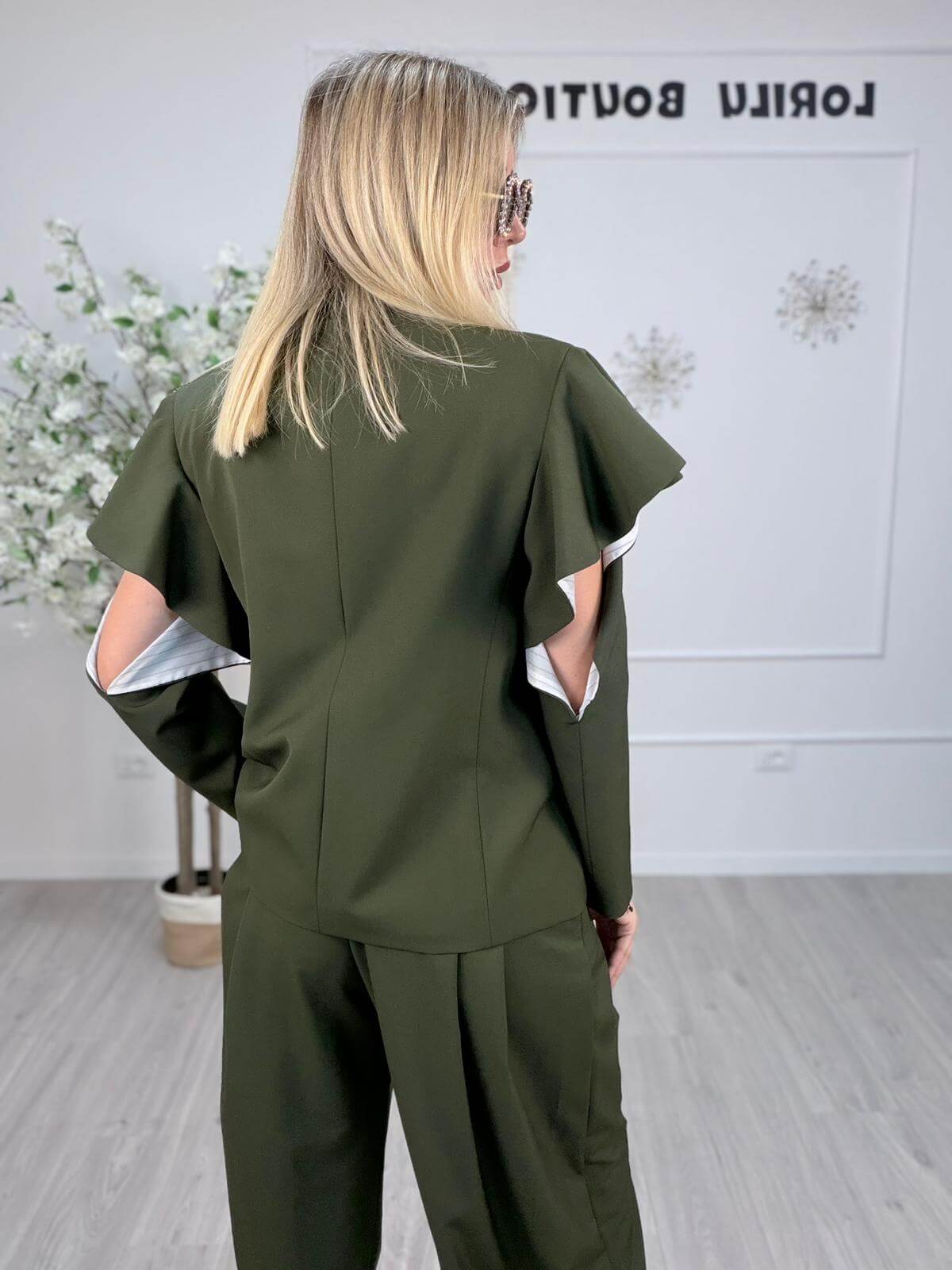 Vicolo Giacca Doppiopetto Donna con Rouches sulle Spalle