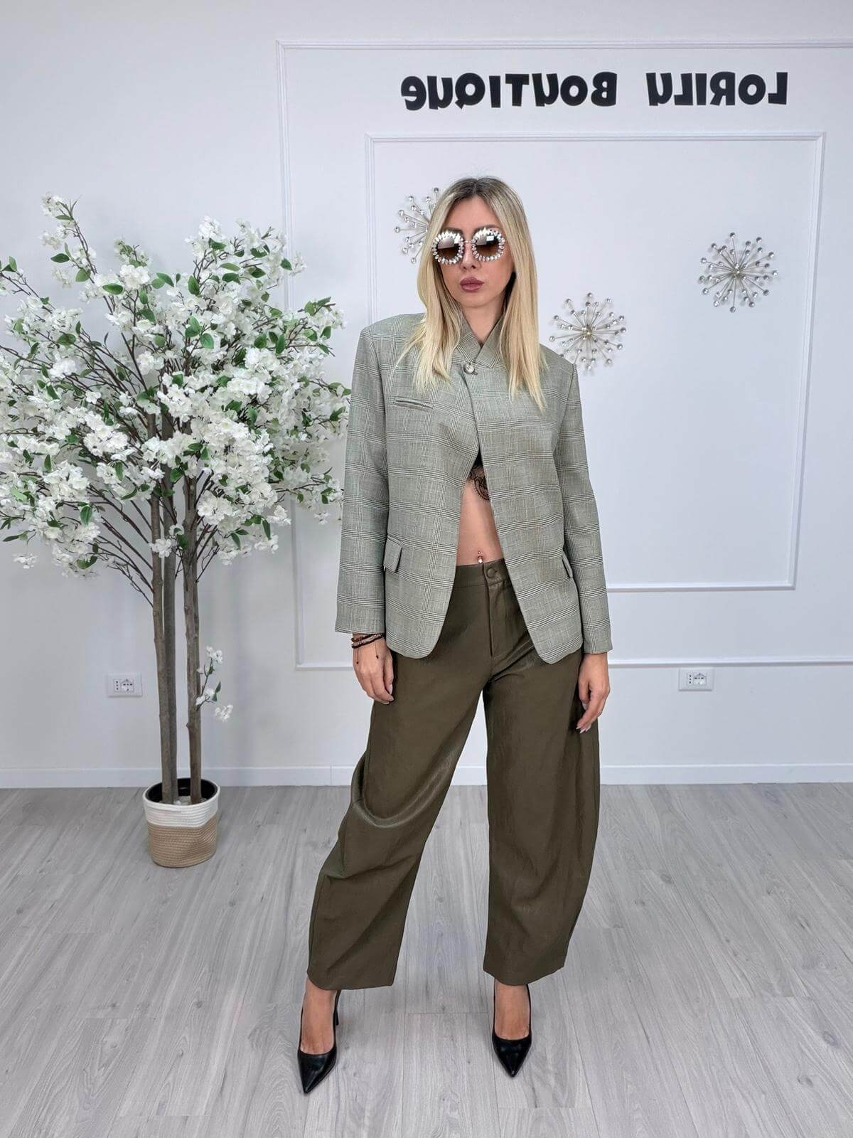 Vicolo Giacca Check Donna Perla/Militare