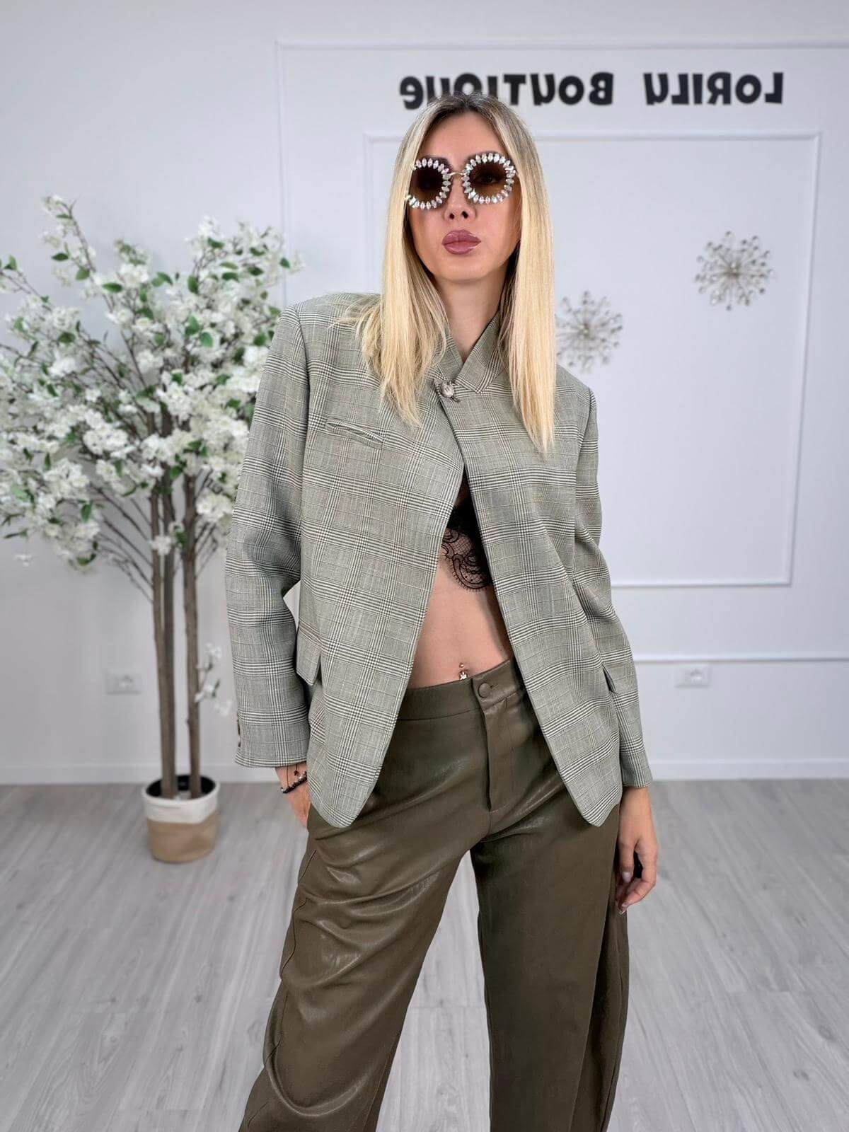 Vicolo Giacca Check Donna Perla/Militare