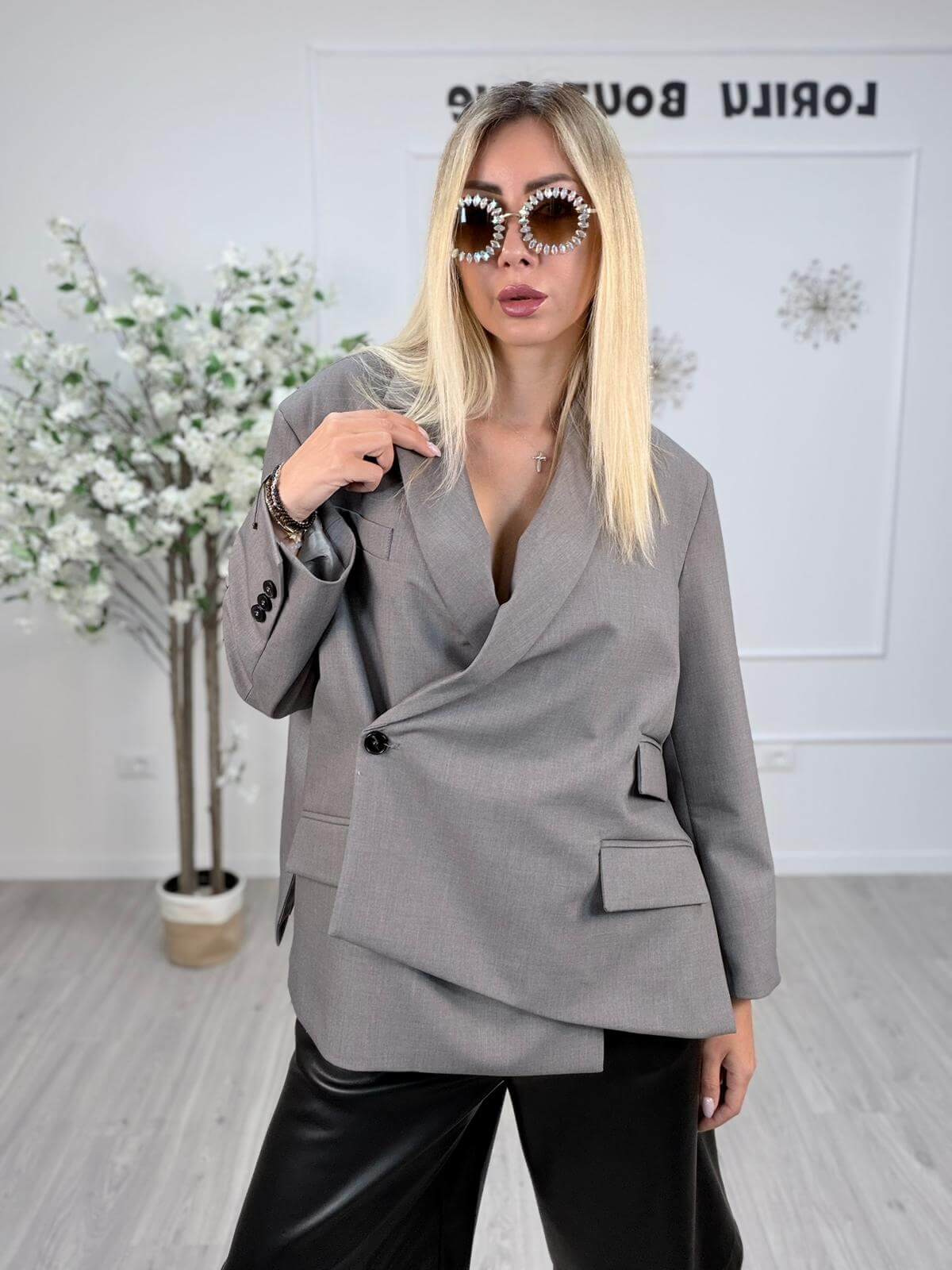 Vicolo Blazer Donna Grigio Melange Incrociato