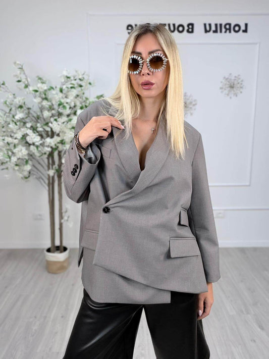 Vicolo Blazer Donna Grigio Melange Incrociato