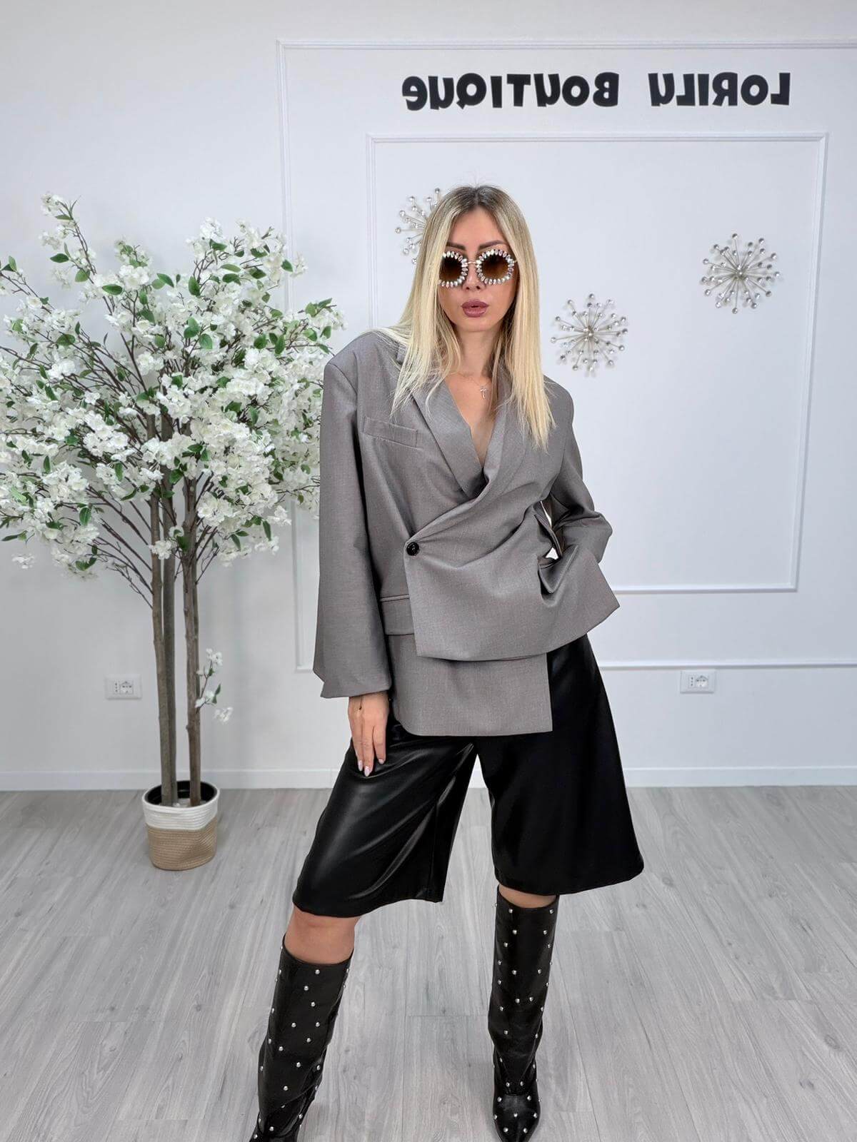Vicolo Blazer Donna Grigio Melange Incrociato