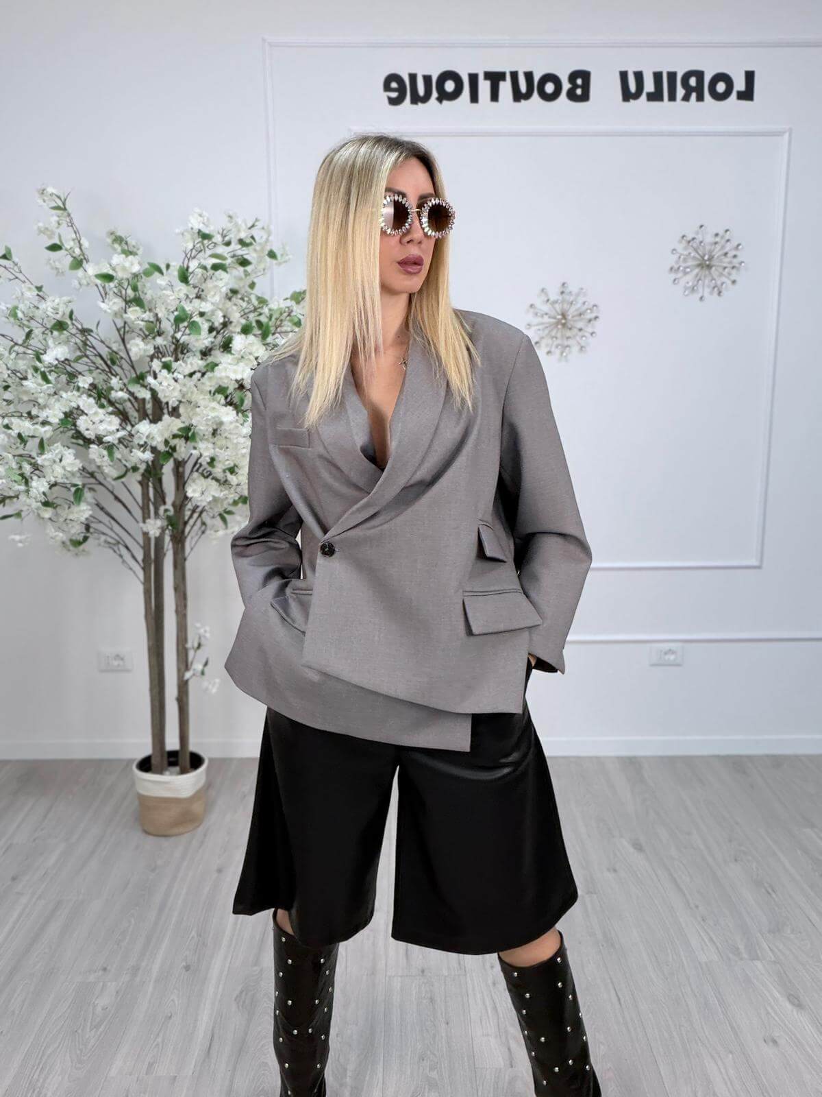 Vicolo Blazer Donna Grigio Melange Incrociato