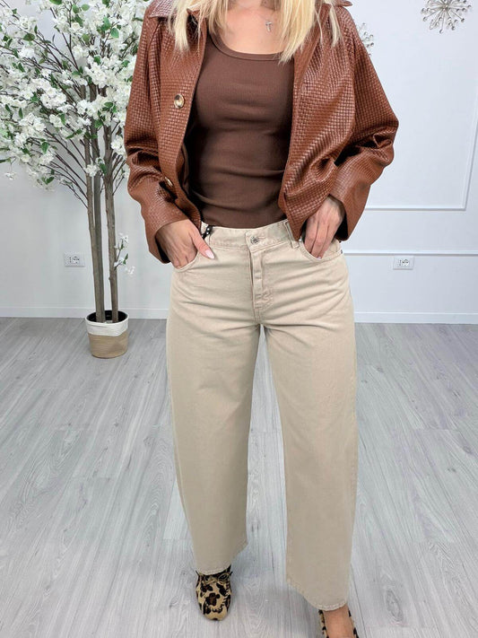 Haveone Pantalone Donna BELLA Wide Leg Lavaggio Acido Beige