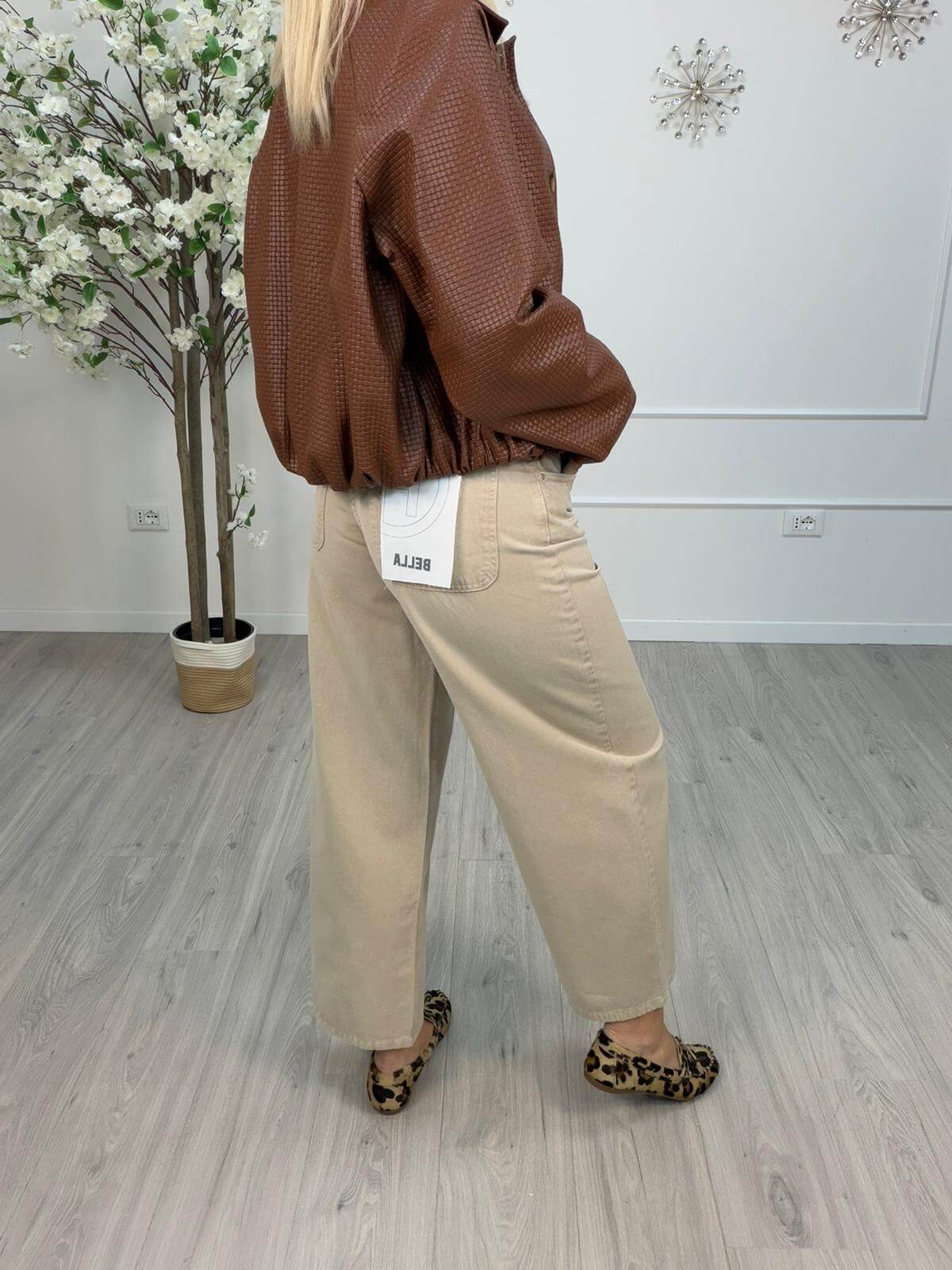 Haveone Pantalone Donna BELLA Wide Leg Lavaggio Acido Beige