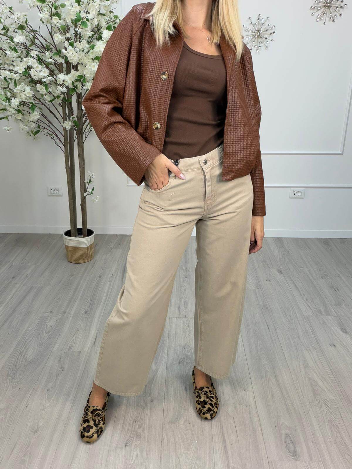 Haveone Pantalone Donna BELLA Wide Leg Lavaggio Acido Beige