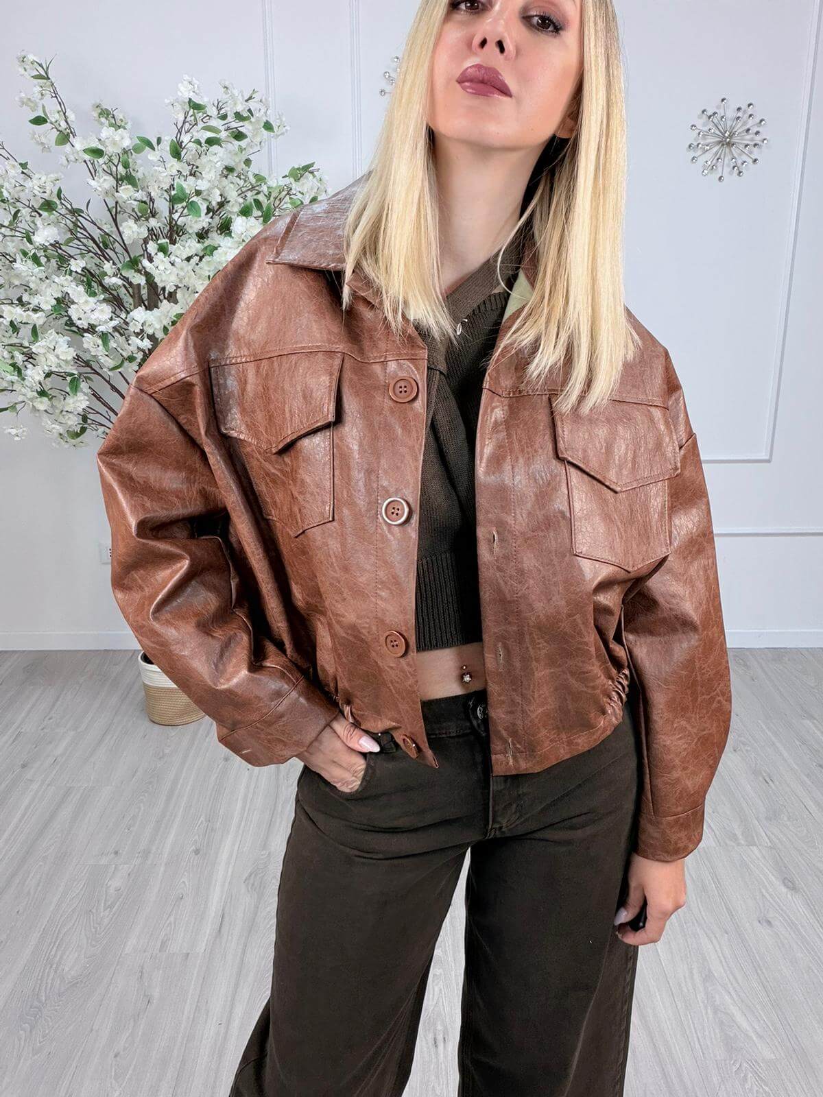 Haveone Giacca Bomber Donna Marrone