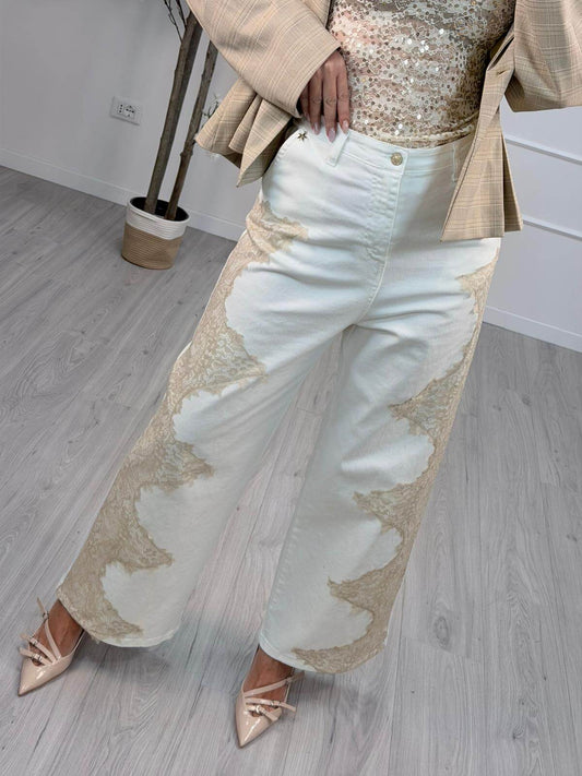 Souvenir Pantalone Wide Leg Donna con Intarsi in Pizzo Sabia