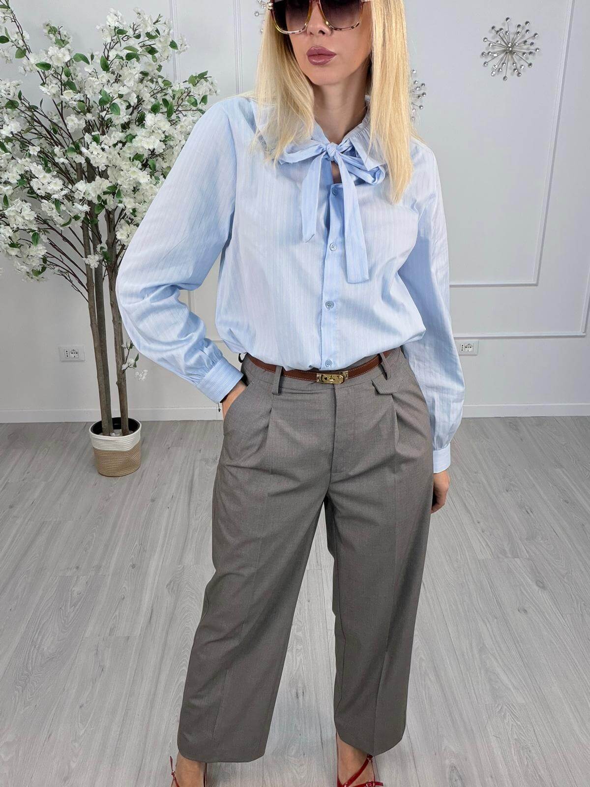 Vicolo Camicia Donna Azzurro Naturale con Maxi Colletto