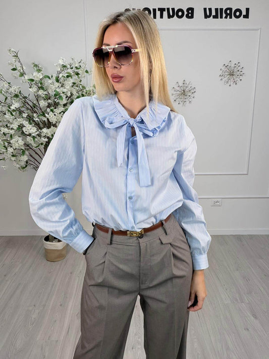 Vicolo Camicia Donna Azzurro Naturale con Maxi Colletto