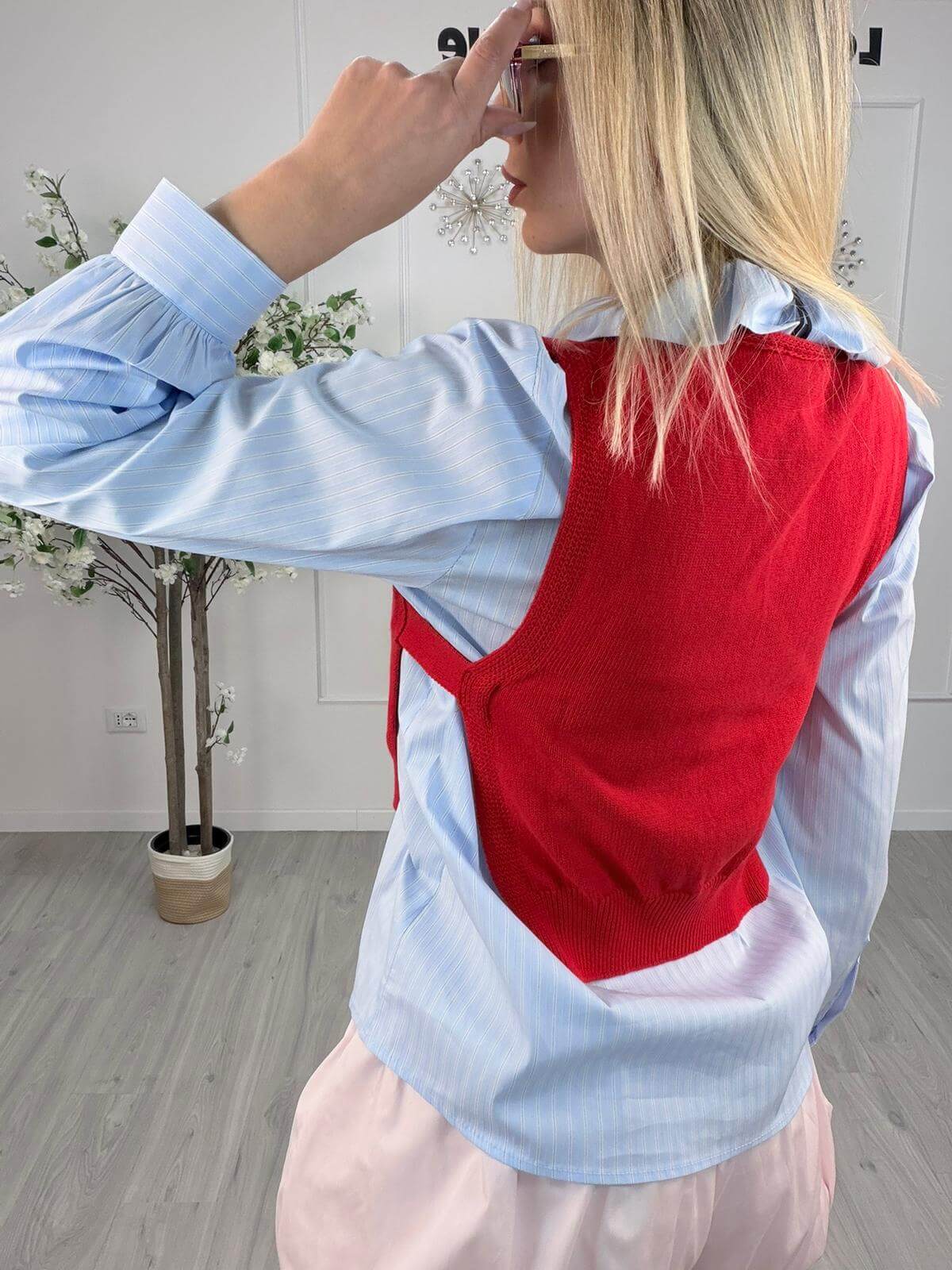 Vicolo Gilet Cropped Donna Rosso/Panna
