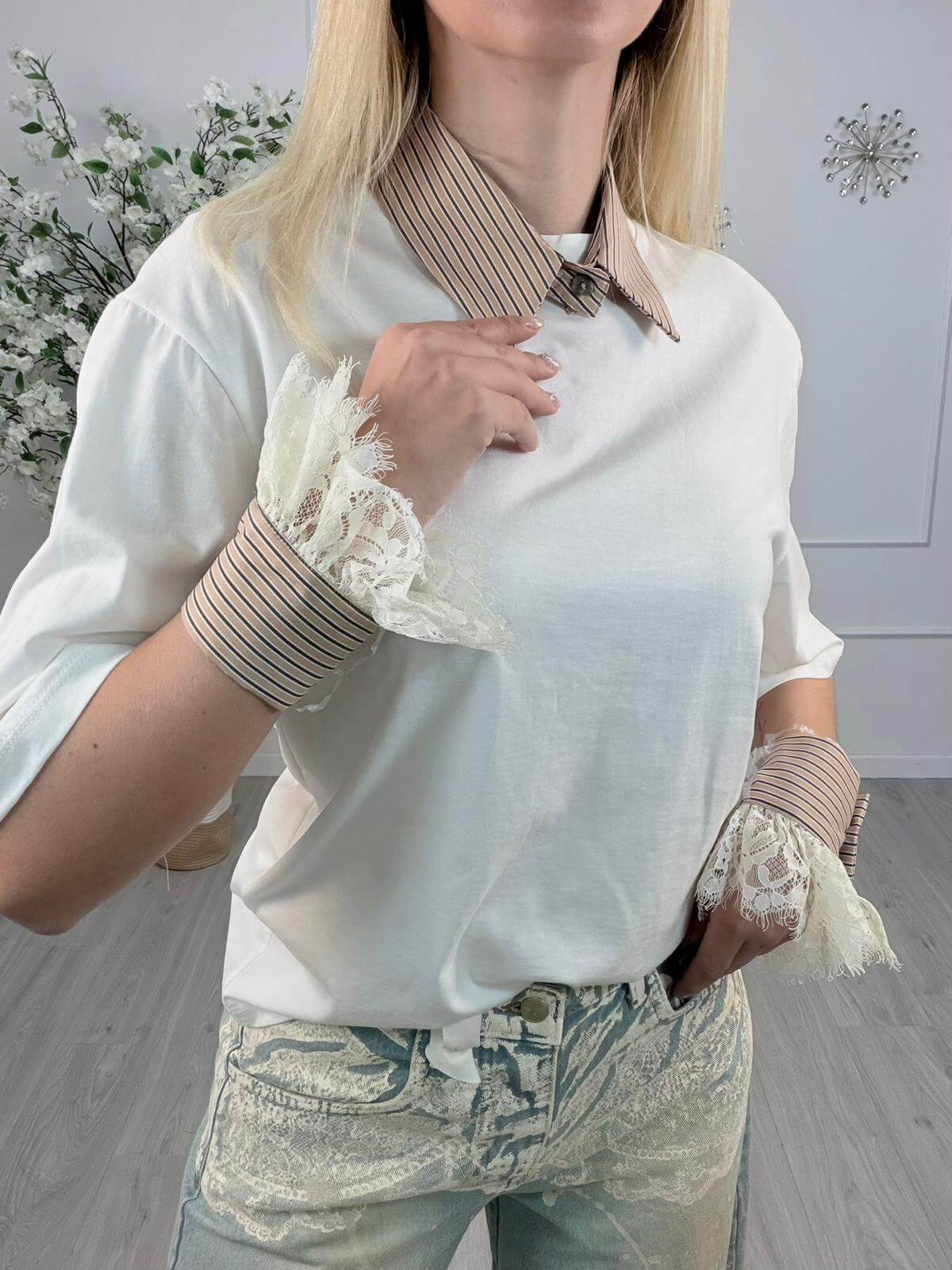Susy Mix T-shirt Colletto e Polsino Donna - Eleganza Cotone