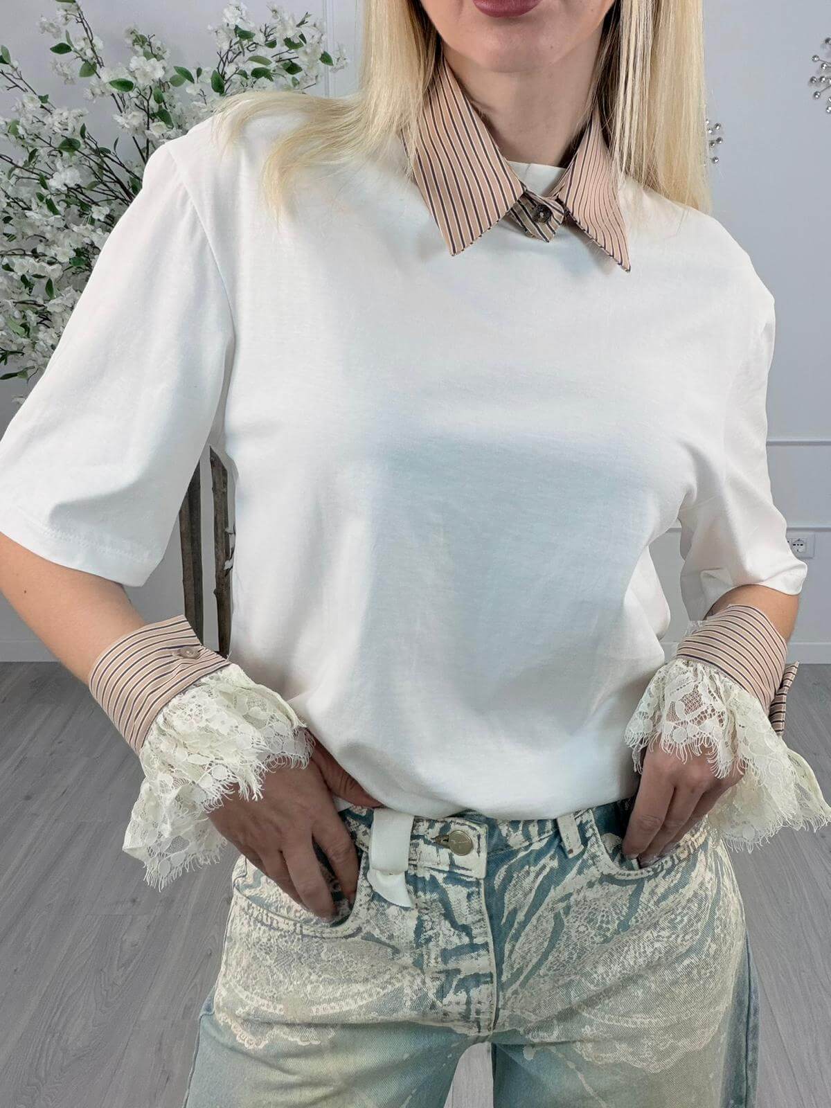 Susy Mix T-shirt Colletto e Polsino Donna - Eleganza Cotone