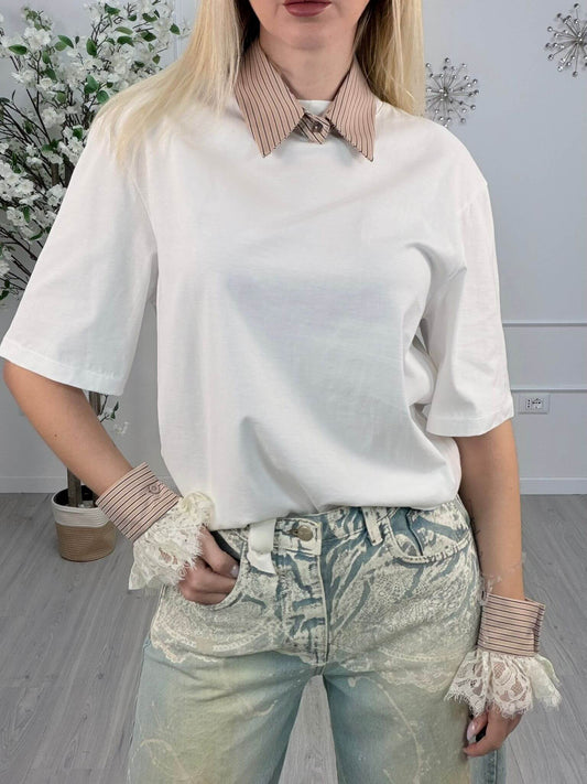 Susy Mix T-shirt Colletto e Polsino Donna - Eleganza Cotone