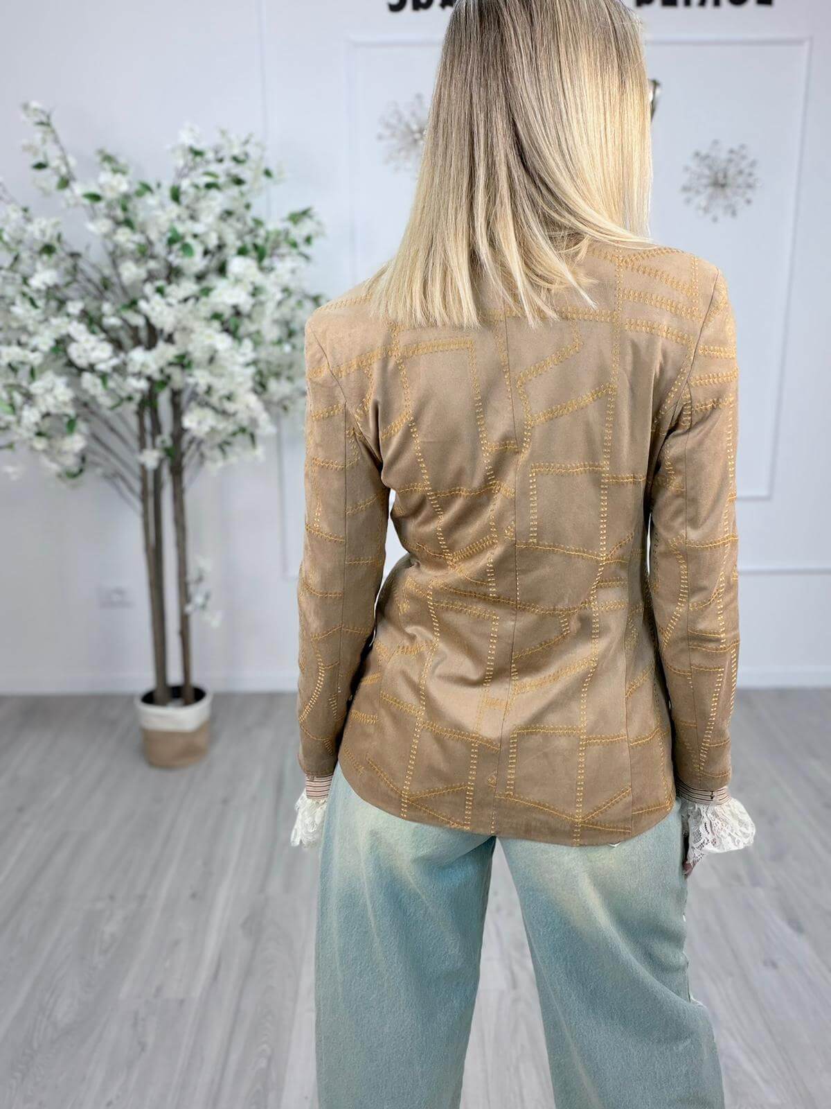 Susy Mix Blazer Donna Beige Suede Ricamato