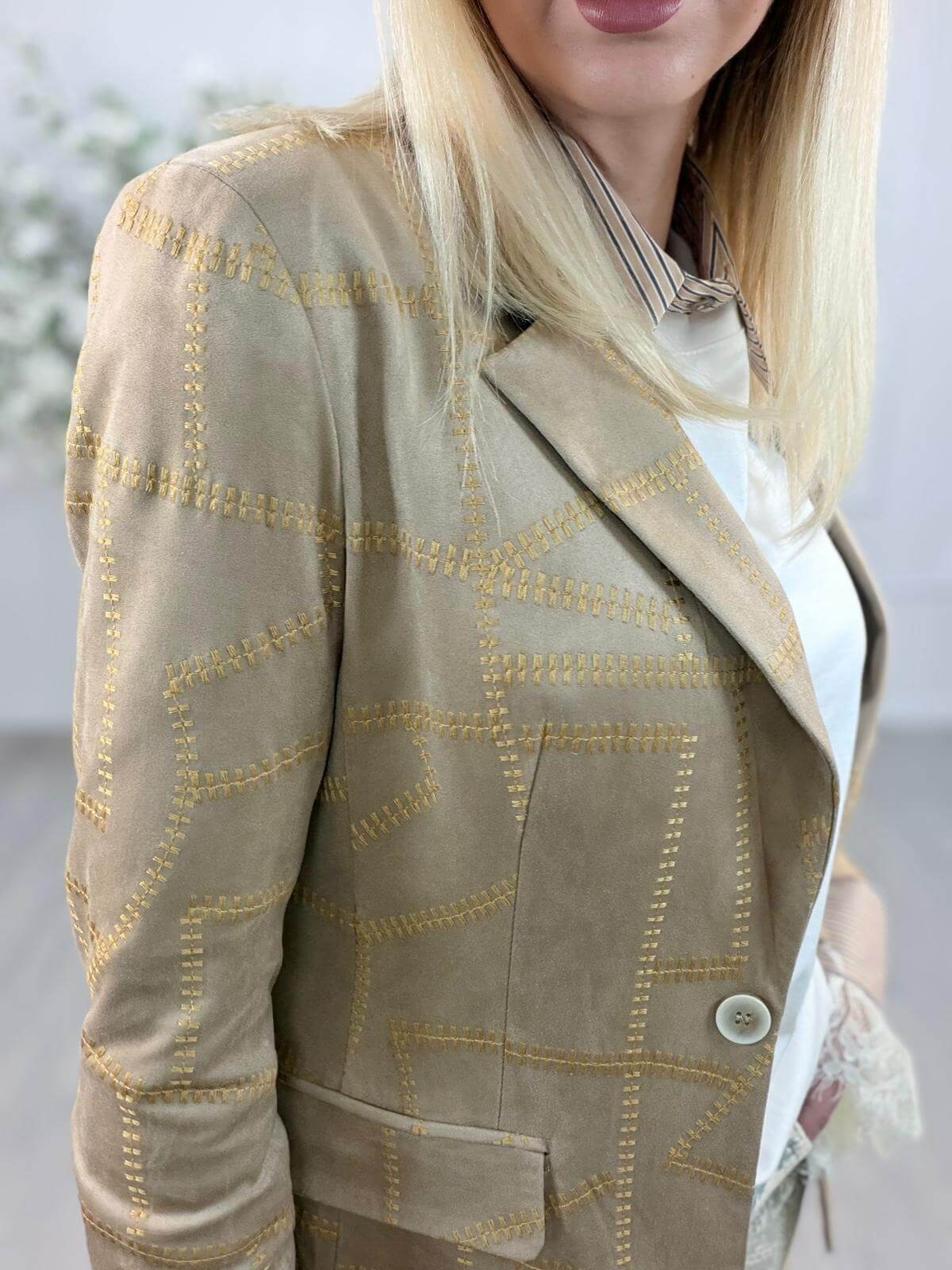 Susy Mix Blazer Donna Beige Suede Ricamato
