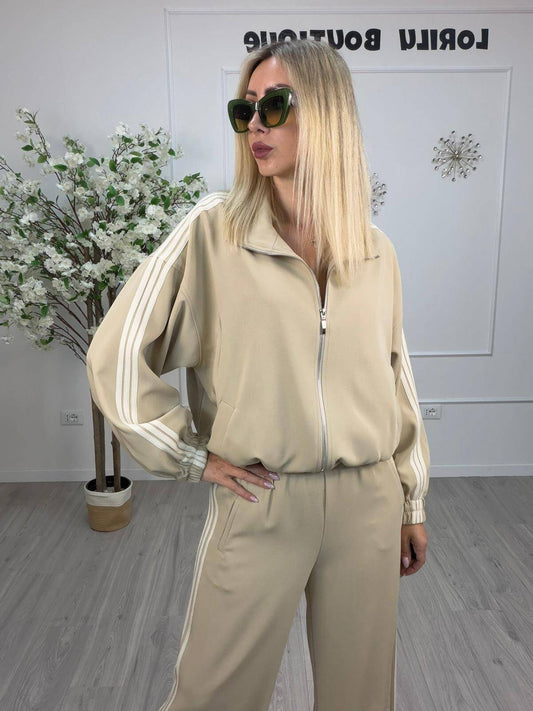 Tensione Bomber Donna Beige con Bande Laterali