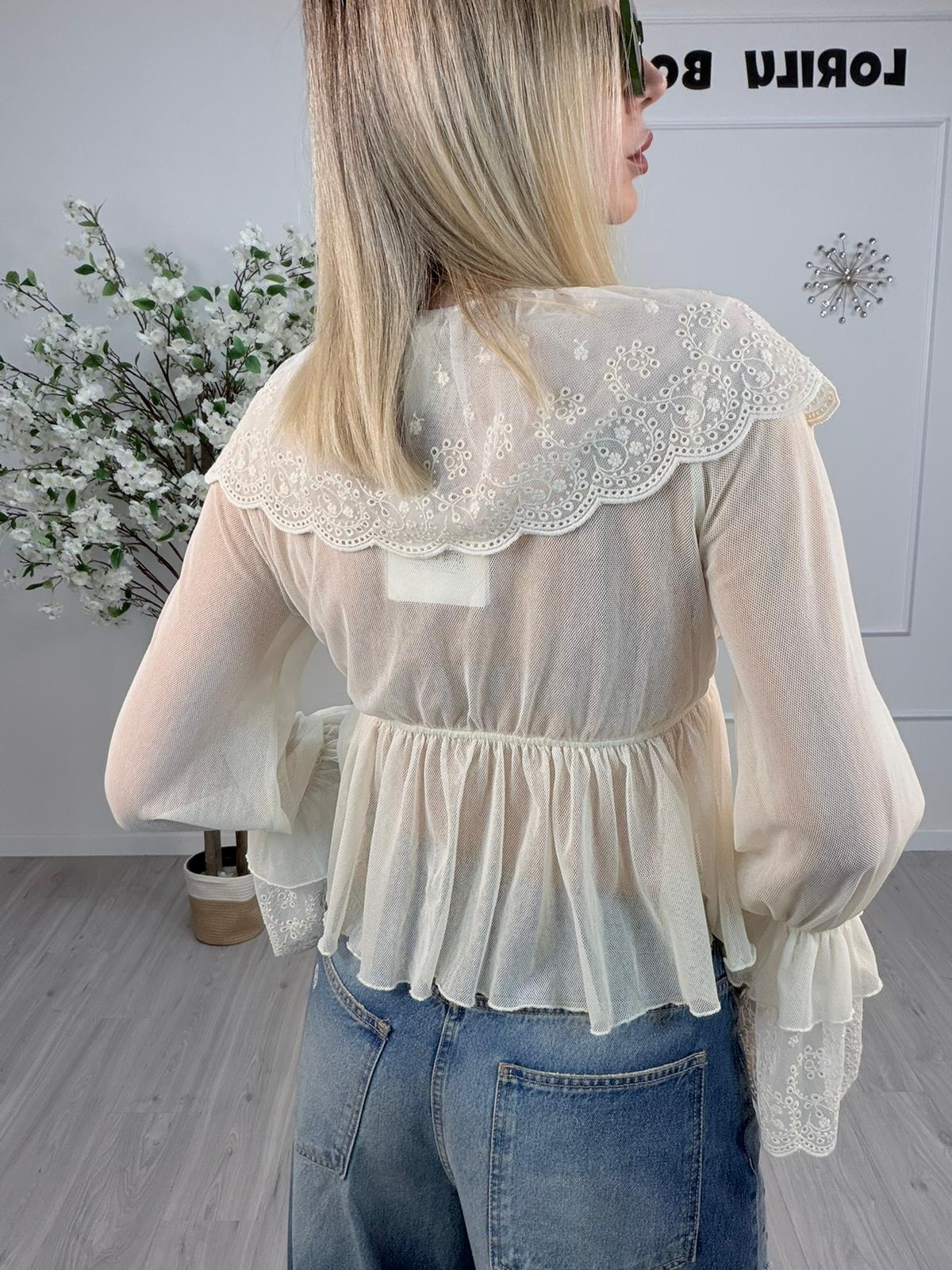 Blusa Tensione in cotone con ricami – panna