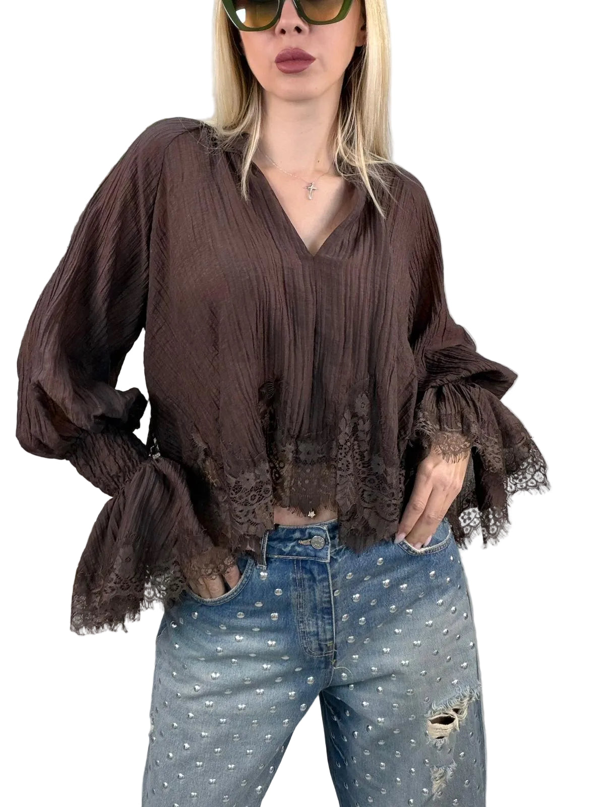 Camicia Tensione con pizzo – moro