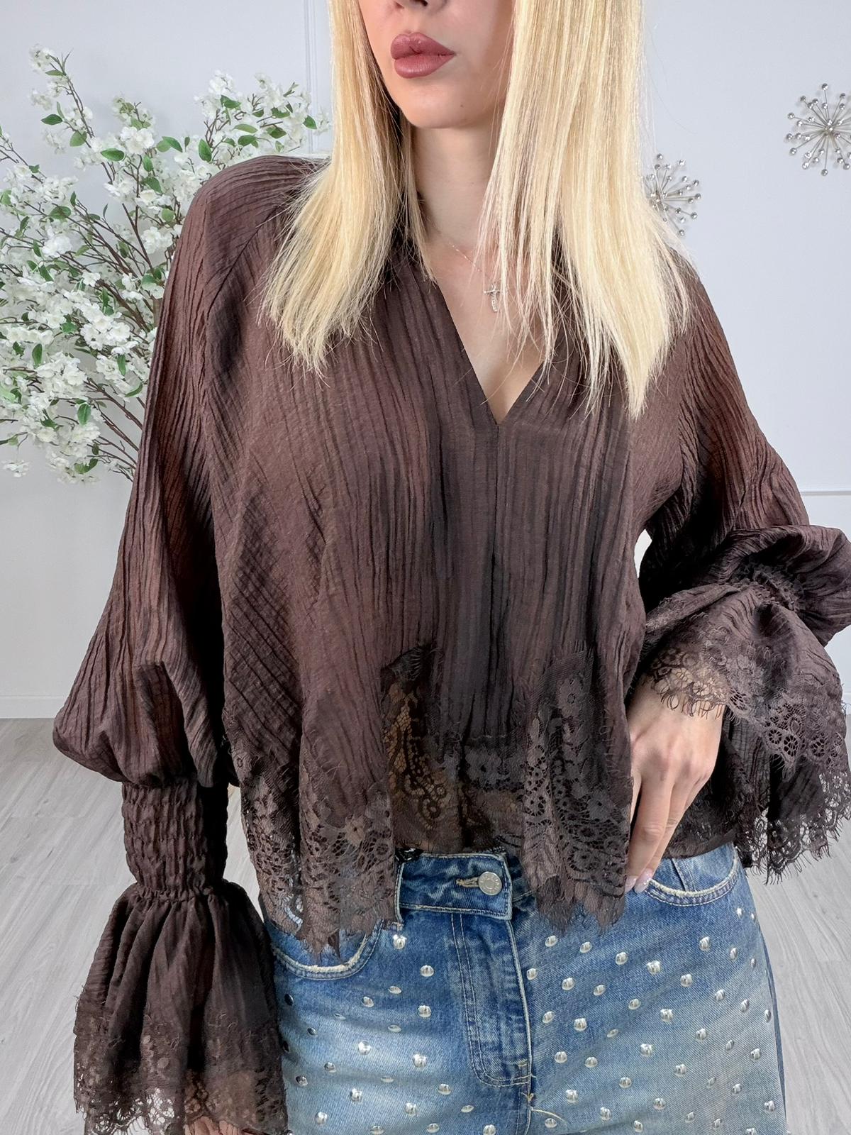 Camicia Tensione con pizzo – moro