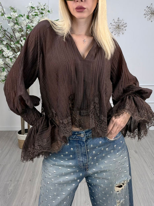 Camicia Tensione con pizzo – moro