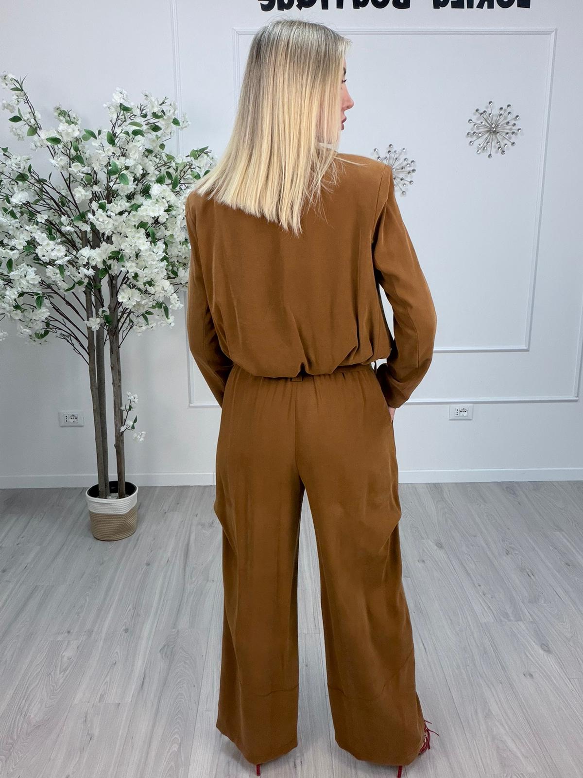 Pantalone Maryley fluido a vita alta color cammello
