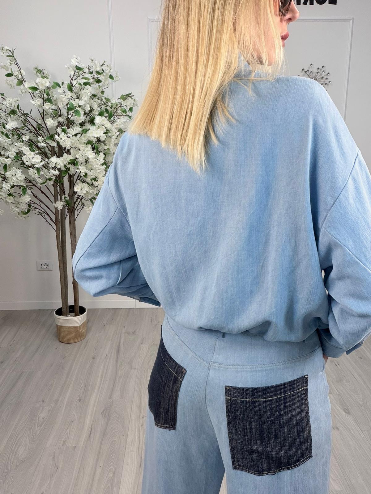 Bomber Maryley doppio denim con tasche a contrasto