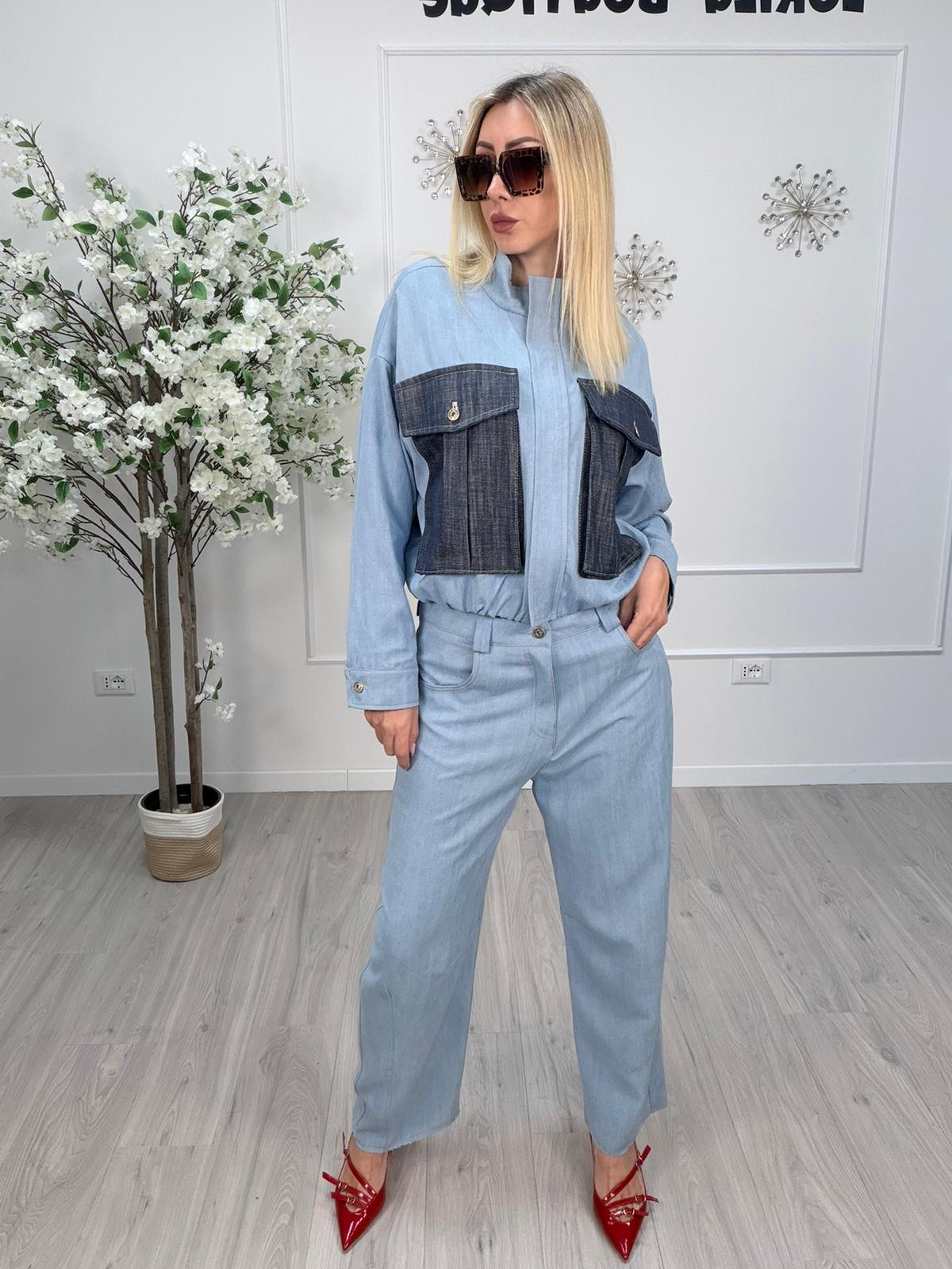Pantalone Maryley doppio denim a gamba ampia