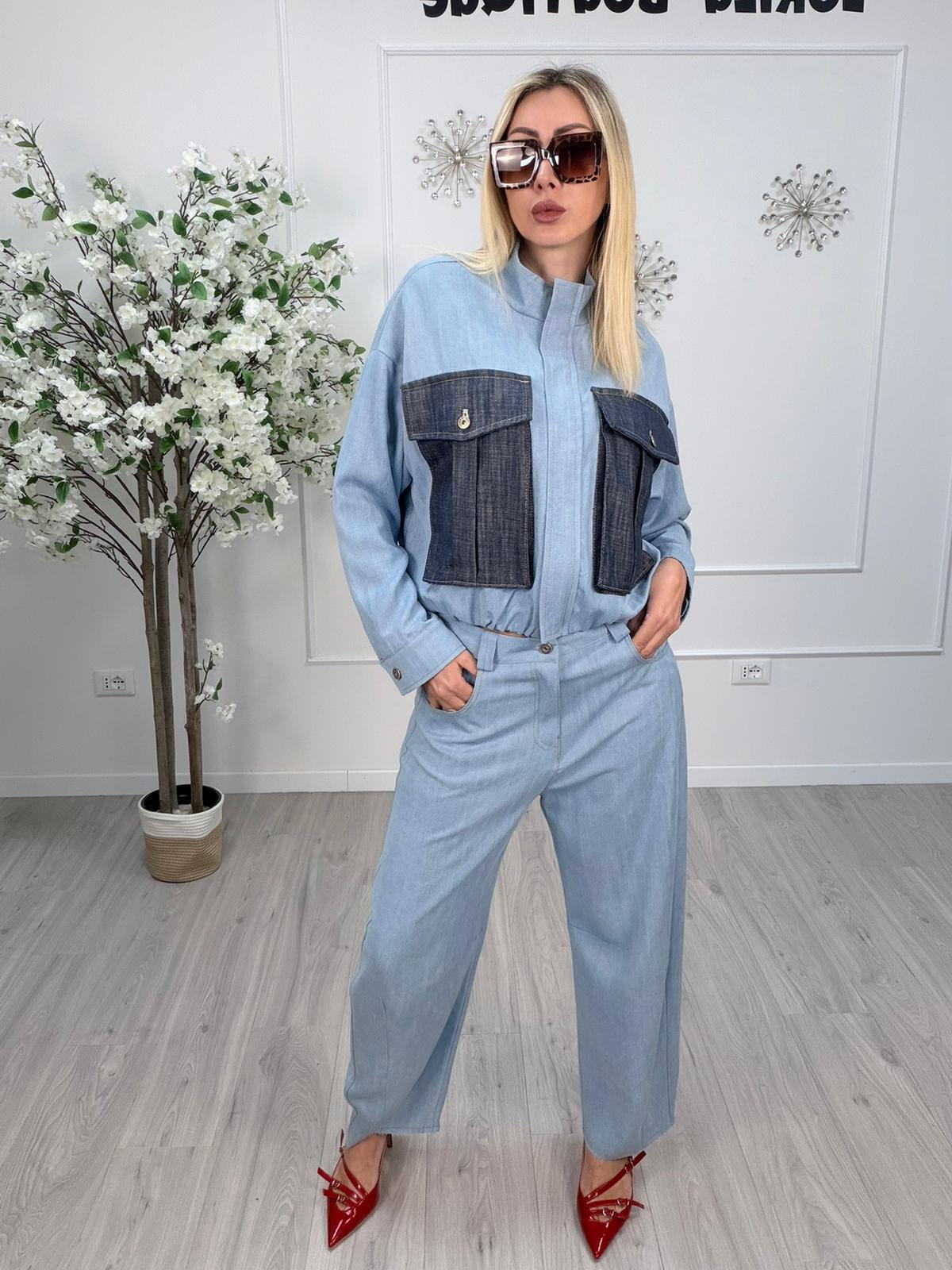 Pantalone Maryley doppio denim a gamba ampia