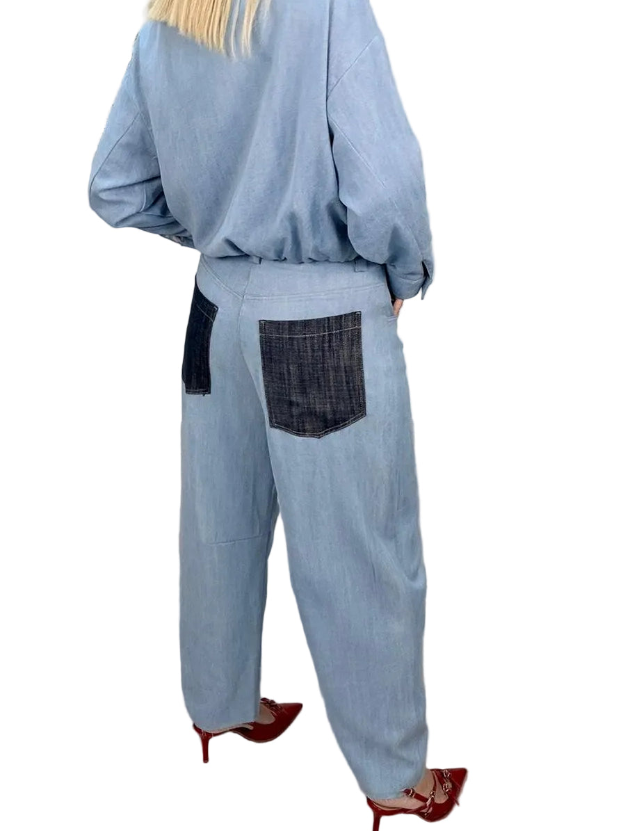 Pantalone Maryley doppio denim a gamba ampia