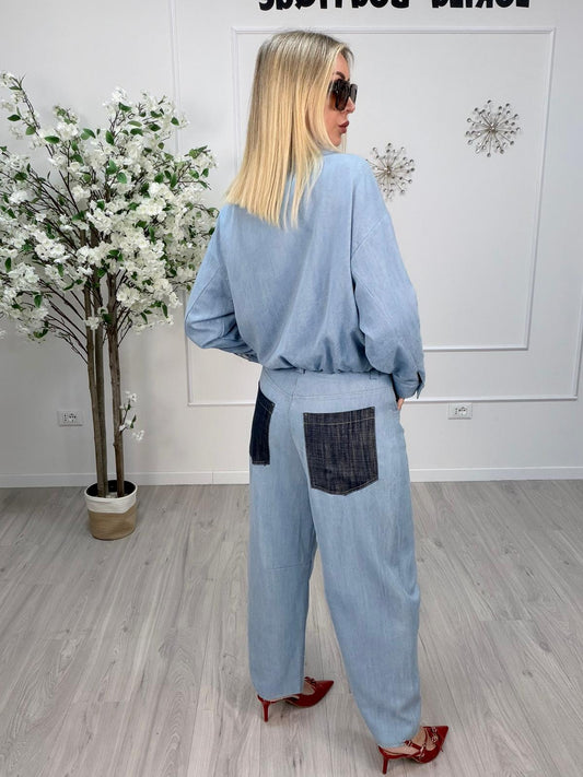 Pantalone Maryley doppio denim a gamba ampia