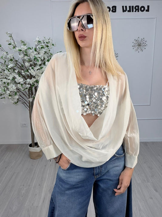 Camicia Haveone con Top Paillettes – Burro e Argento