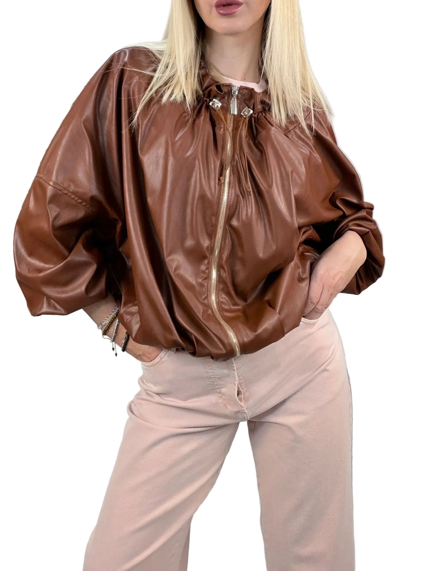 Bomber Haveone Arricciato – Cuoio