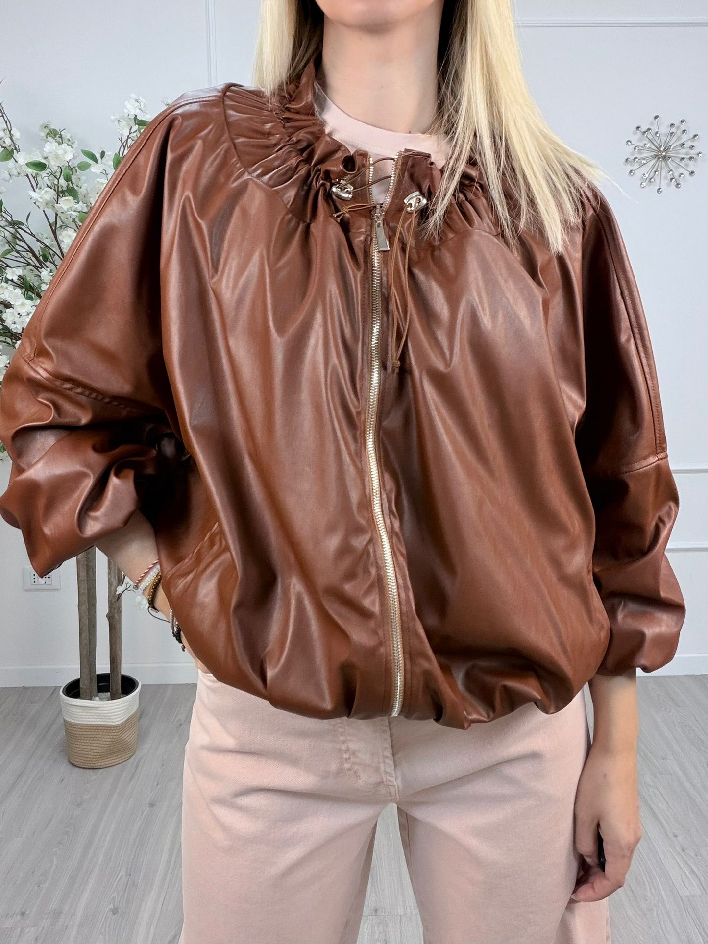 Bomber Haveone Arricciato – Cuoio