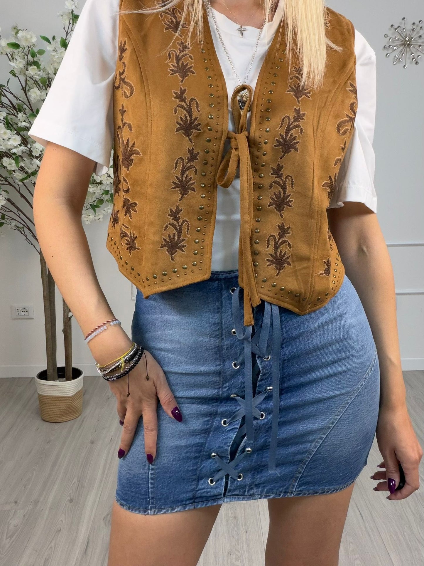 Mini Gonna Denim Stringata - Haveone