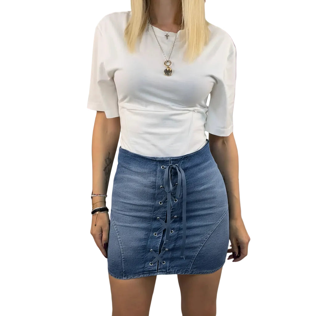 Mini Gonna Denim Stringata - Haveone