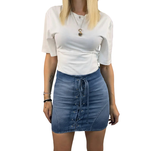 Mini Gonna Denim Stringata - Haveone