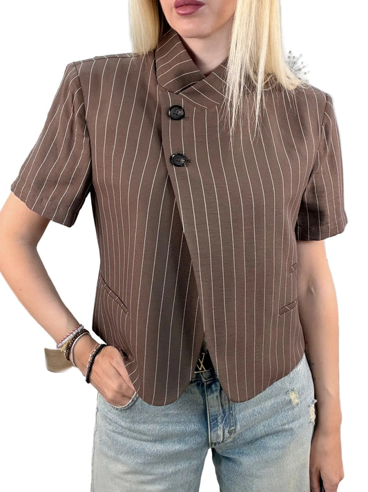 Giacca Mezza Manica Rigata – Haveone Marrone