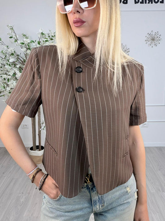Giacca Mezza Manica Rigata – Haveone Marrone