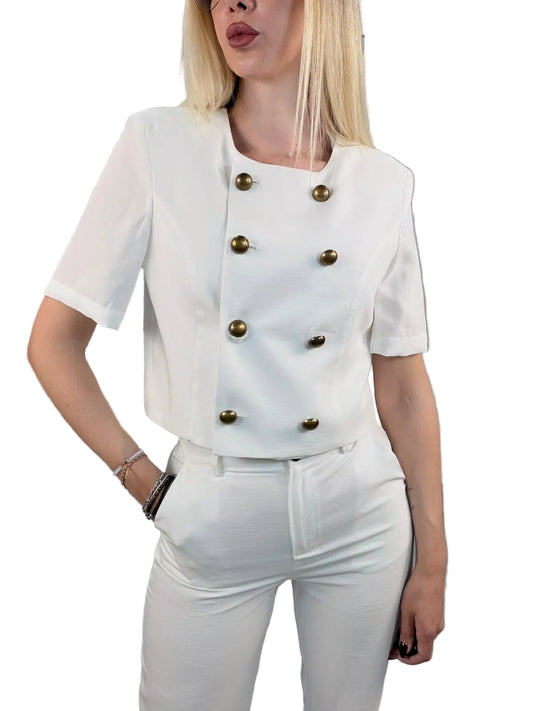 Giacca Cropped Doppiopetto Haveone - Burro