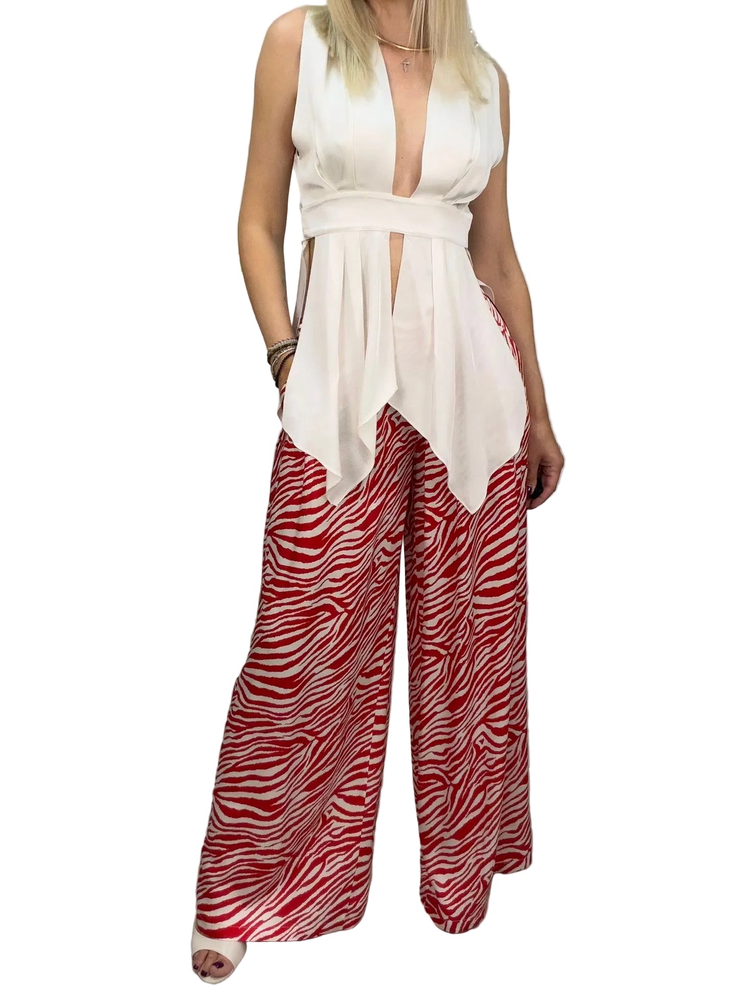 Pantalone Palazzo King Kong in Viscosa Zebra – Rosso